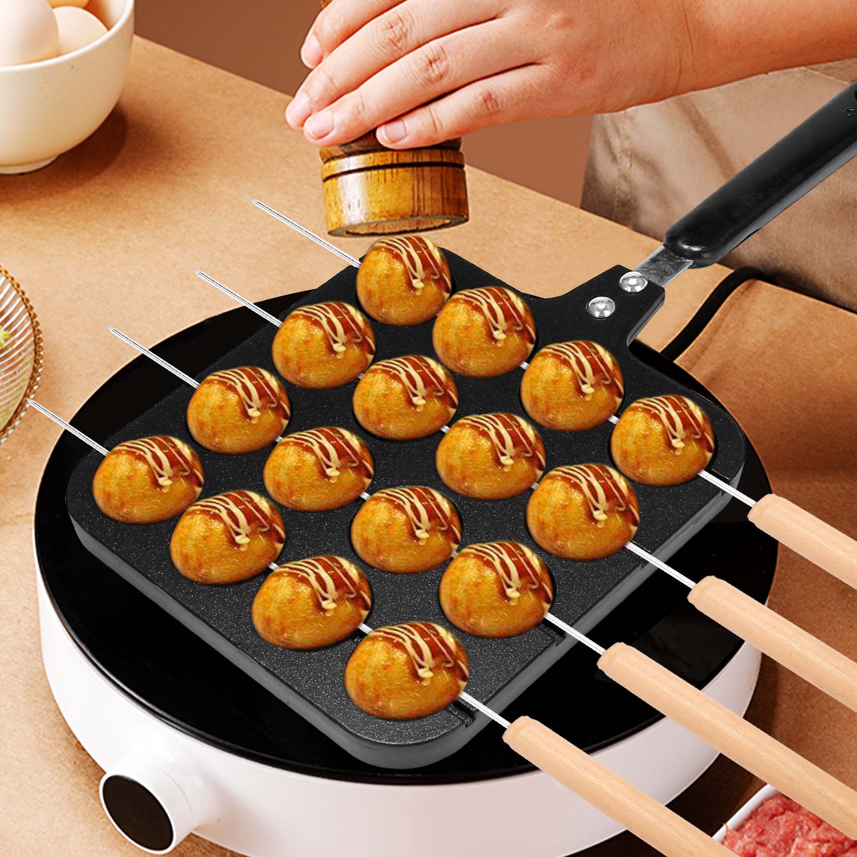 Takoyaki Grill Plate - 16 Holes Aluminum Takoyaki Maker Grill